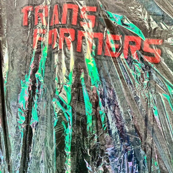 Transformers red text over comic style giant robot in black on dark grey size M! - Picture 2 of 2
